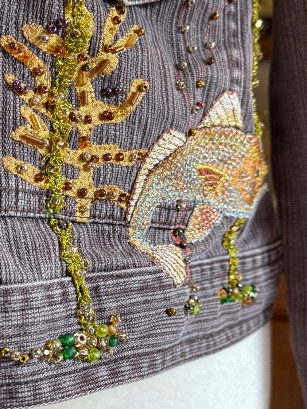 St. John's Bay Brown Jacket with Embroidered Fish vintage embellished pretty - Picture 5 of 12
